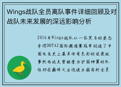 Wings战队全员离队事件详细回顾及对战队未来发展的深远影响分析