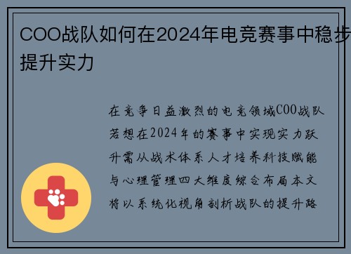 COO战队如何在2024年电竞赛事中稳步提升实力