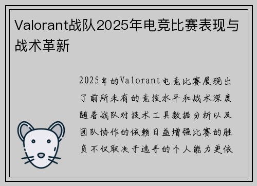 Valorant战队2025年电竞比赛表现与战术革新